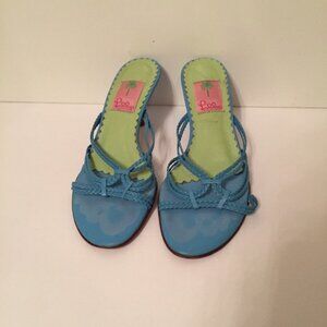 LILLY PULITZER SHOES HEELS 3.5” SANDAL BLUE LEATHER BRAIDED STRAP ITALY